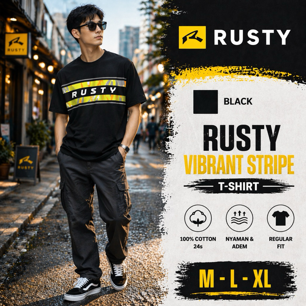 Rusty Original T-Shirt Pria Premium Cotton premium – Kaos Distro Surfing Casual Modern Fit Hitam