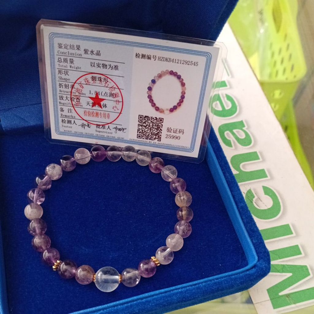 AKSESORIS IMPOR Gelang Giok Combinasi Warna Ungu Putih Bening Amethyst / batu kecubung