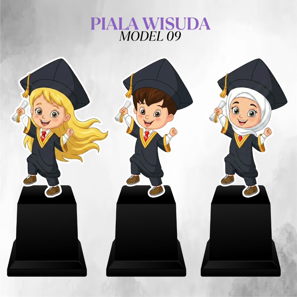 PIALA AKRILIK WISUDA ANAK TK SD Model 09 | Plakat Graduation Karakter Boneka Lucu Unik | Trophy Vand