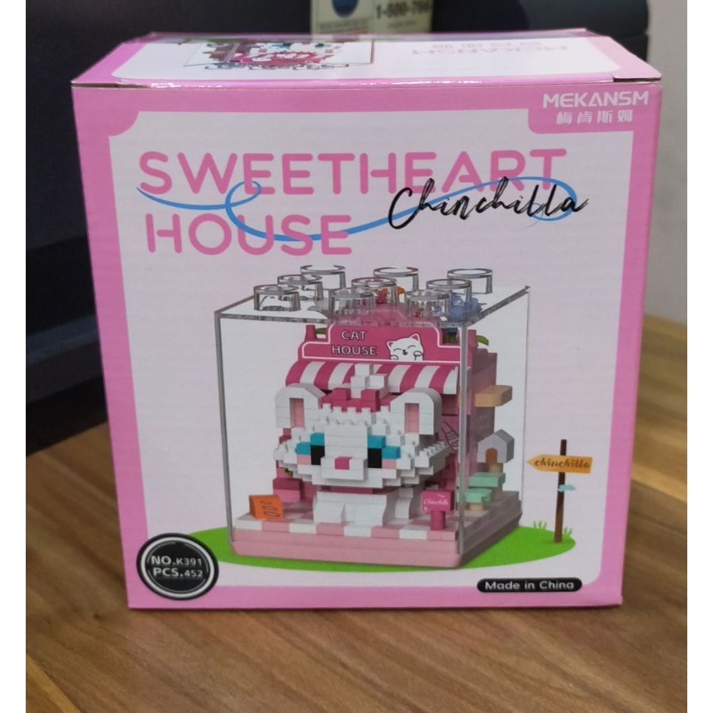 Building Blocks Sweet Heart Cat House, Mainan Balok Susun Rumah Kucing Yang Termanis