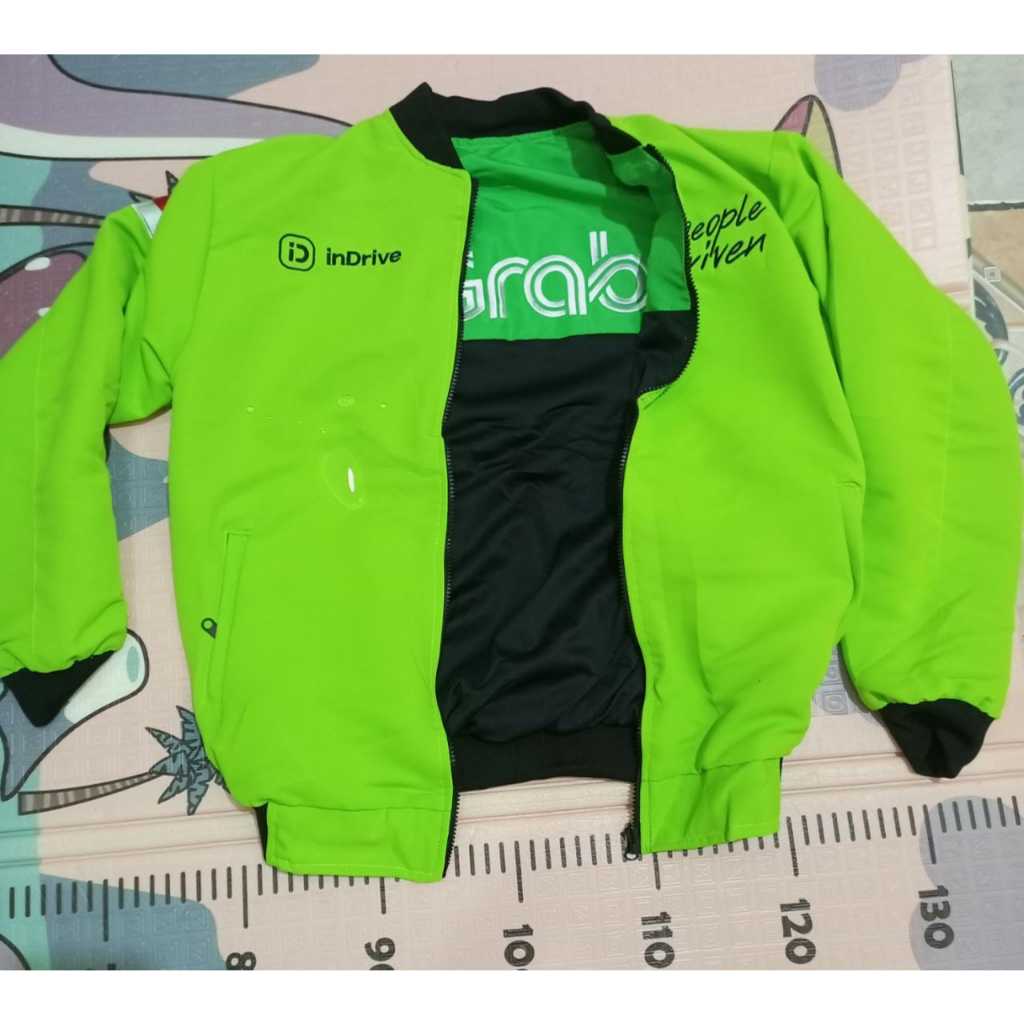 JAKET INDRIVE BOLAK BALIK GRAB SETENGAH HITAM KEREN GAK CEPET KOTOR LOGO BORDIR SAKU 6 READY STOK SI