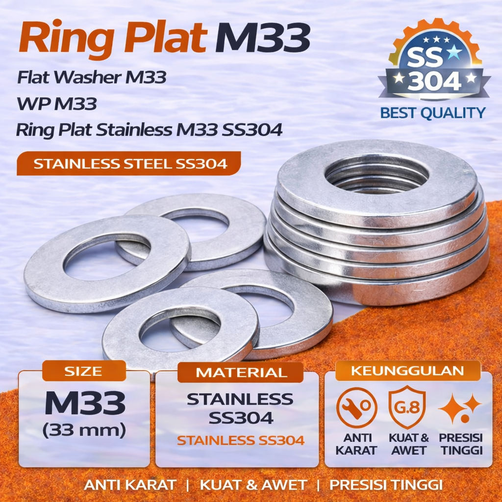 Ring Plat M33 / Flat Washer M33 / WP M33 / Ring Plat Stainless M33 SS304