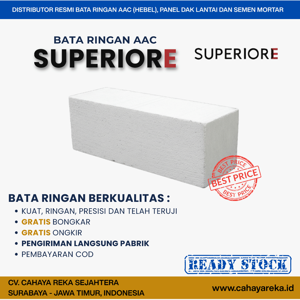 Bata Ringan AAC (Hebel) Superior Murah dan Berkualitas | Harga Per M3 | Presisi Hemat Semen | Ready 