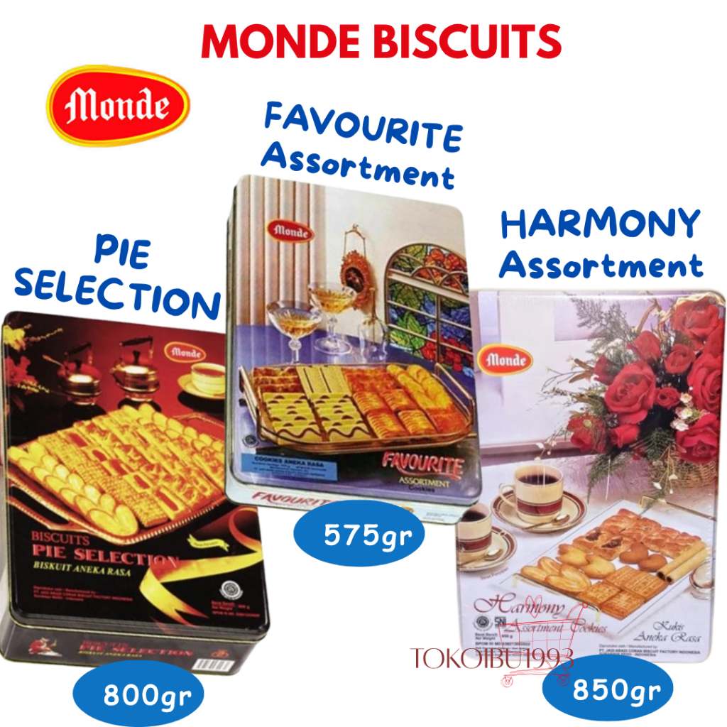 Monde Biscuit Favourite Assortment Cookies 575gr / Pie Selection Kaleng 800gr / Monde Harmony Assort