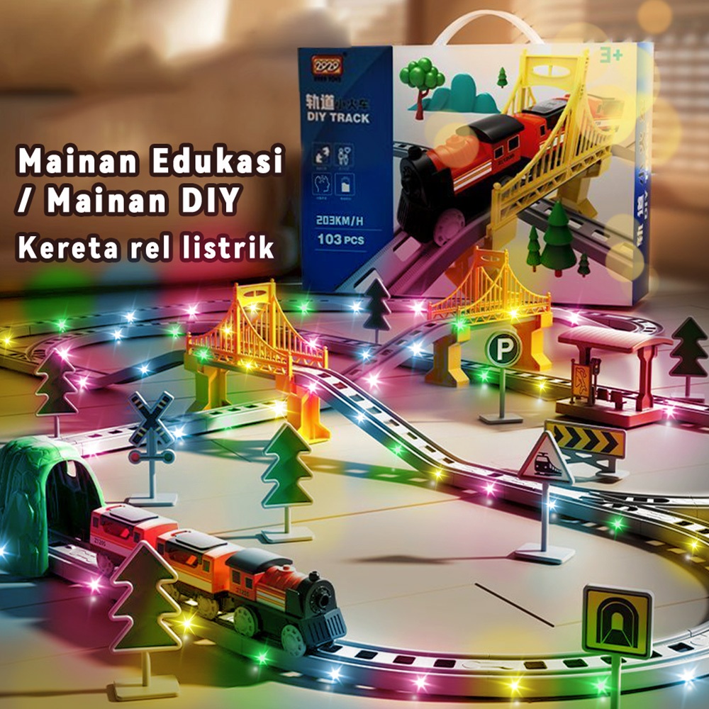COCOTOY Kereta Api Mainan Rel Panjang Mainan DIY listrik kereta mainan anak