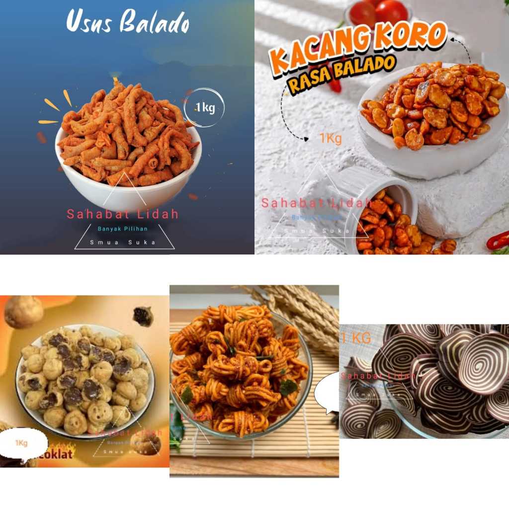 Sahabat Lidah Aneka Snack 1Kg keripik Usus Renyah Balado / Koro Balado / Mie Gulung Renyah Pedas  Ba