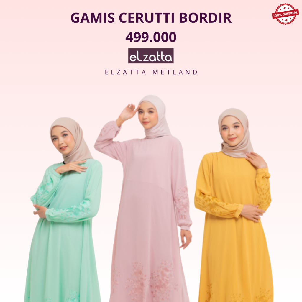 Elzatta Gamis Cerutti Bordir Gamis Wanita Bahan Chiffon Bordir furring kaos polos