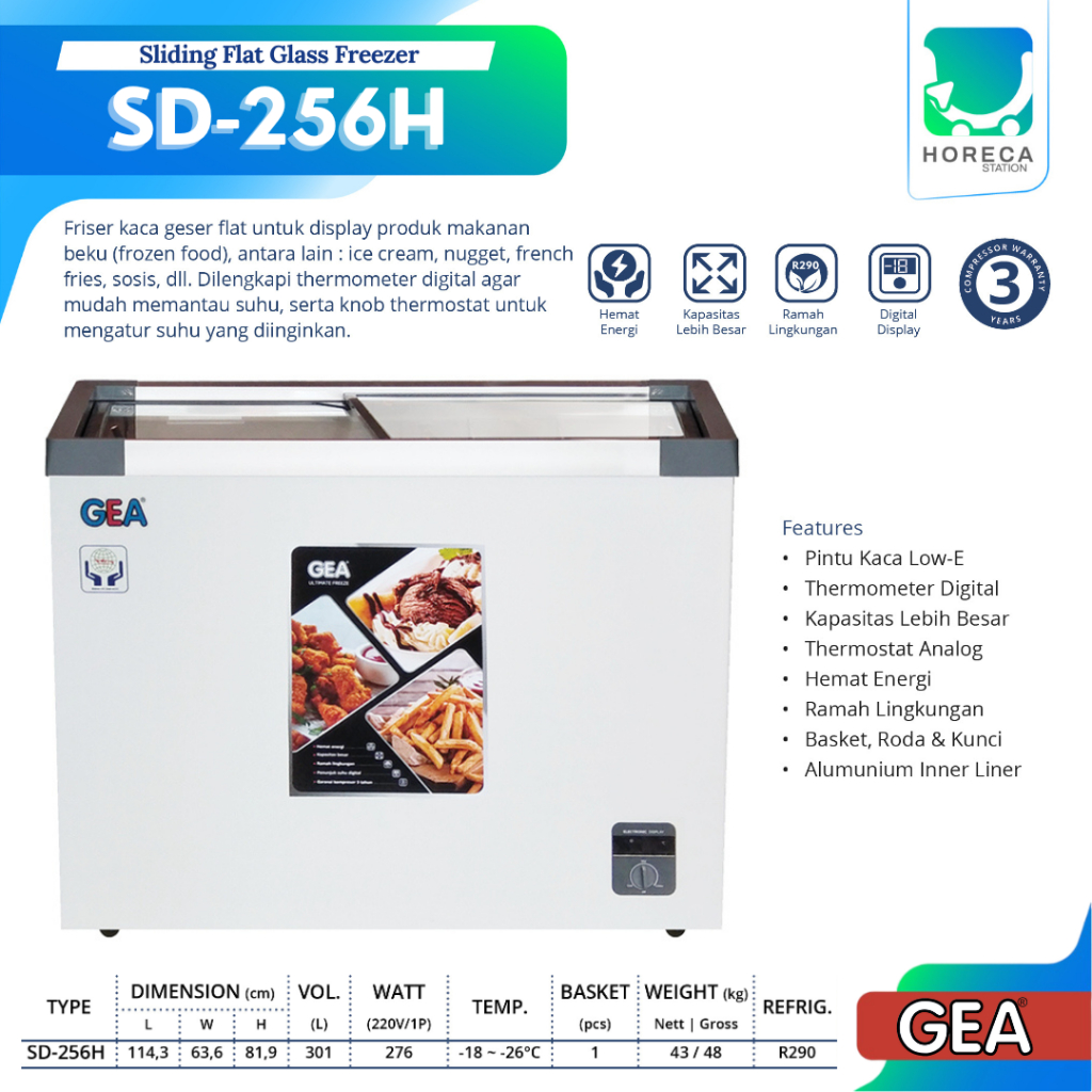 GEA Sliding Flat Glass Freezer SD-256H / SD 256H / SD256H