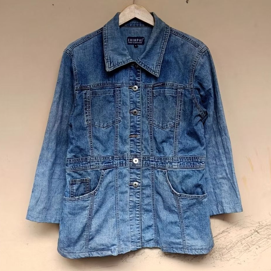 Jacket denim long coat ehihpai washed vintage blue jeans