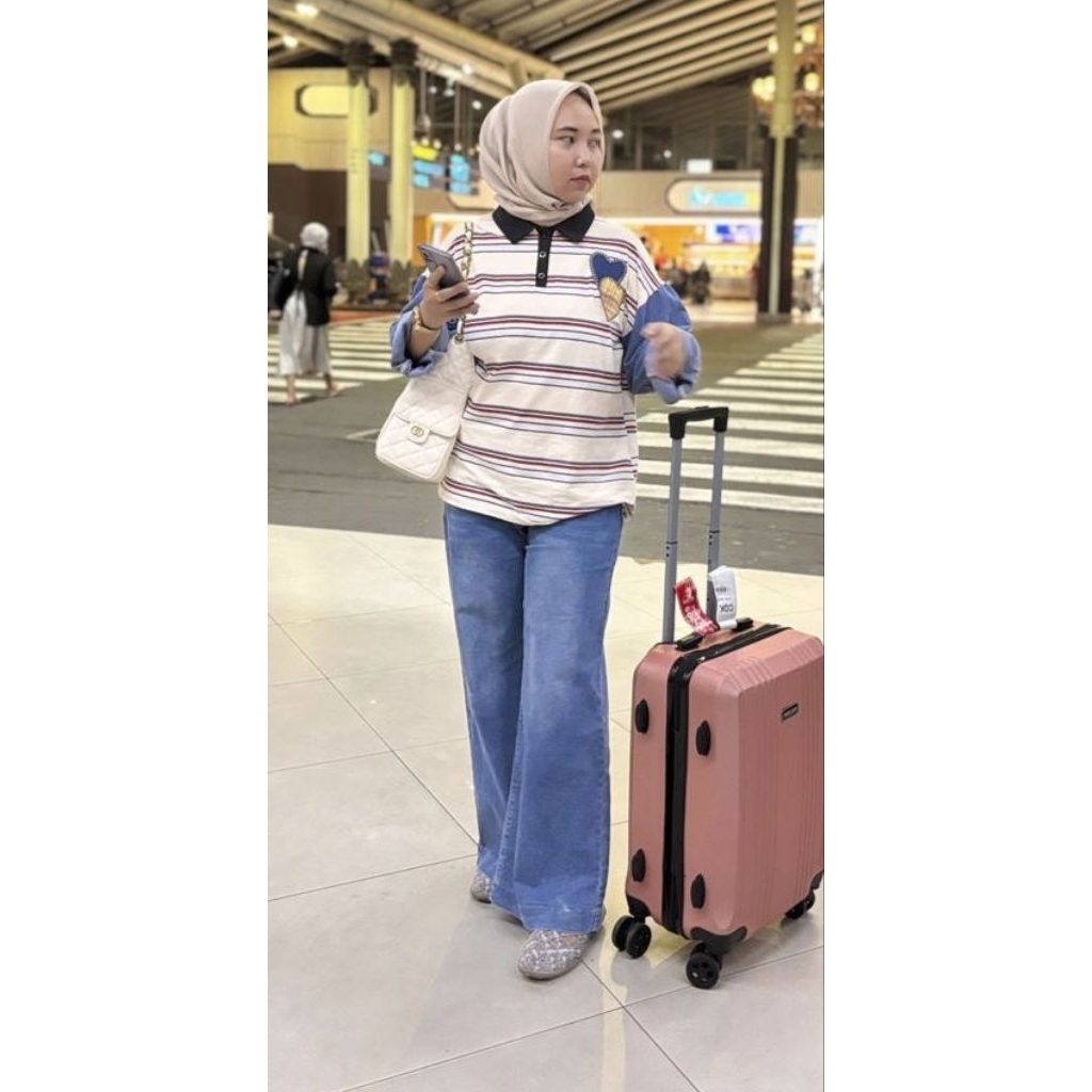 Atasan Wanita Import | Bahan Kaos Combi Jeans | Ld 110