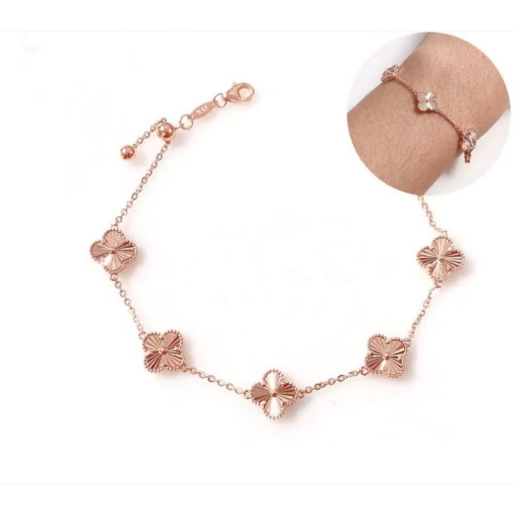 Bracelet Chain Alhambra Clover VanCleef Gold 17K Gelang Rante Wajik Bunga Emas Kuning 750 w-y.j ck:u
