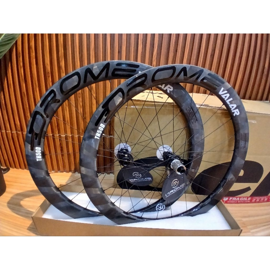 WHEELSET ROADBIKE ELVES OROME VALAR 50MM CARBON 24K DISCBRAKE CERAMICS RATCHET 52T BARU