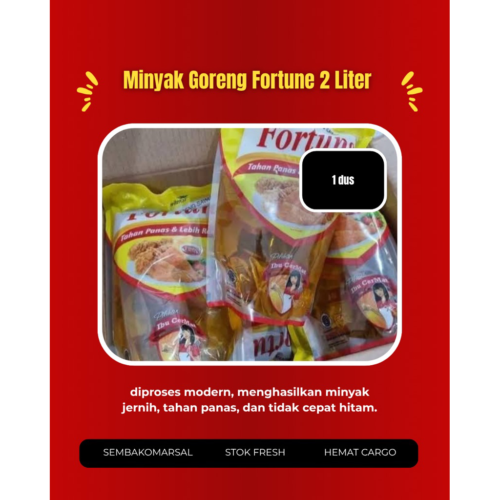 Grosir Satu Dus FORTUNE 2 Liter Minyak Goreng Bening Kemasan Pouch Isi 6 Pcs