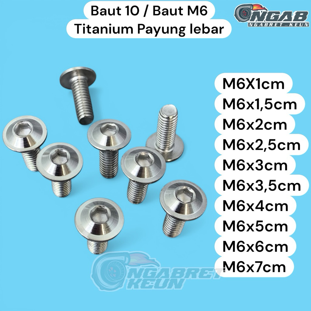 BAUT 10 BAUT M6 MODEL TITANIUM PAYUNG LEBAR HANDMADE CUSTOM STAINLESS ANTI KARAT