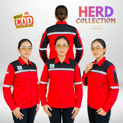 [COD] Wearpack Safety Baju seragam kerja Proyek panjang Pria Wanita Atasan Warna Merah Kombinasi Hit