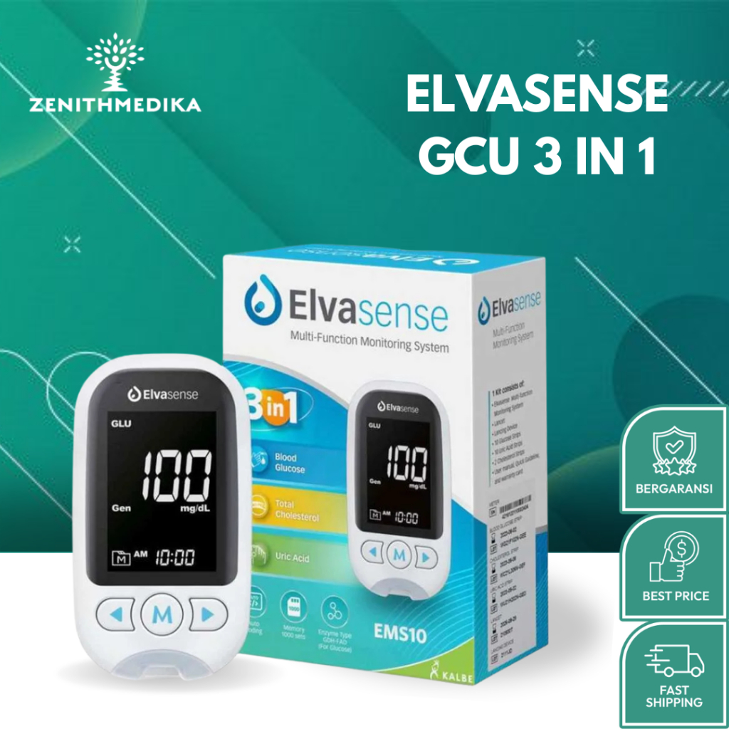 Elvasense Alat Cek GCU 3in1 EMS10 Elvasense / Cek Gula Darah / Kolesterol / Asam Urat / Alat Cek Gul