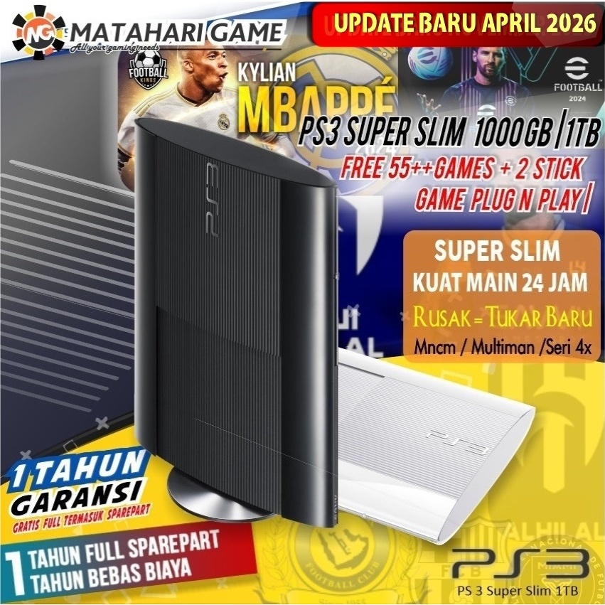 PS3 Asli Sony Super slim 1TB 1000GB | 500GB | 320GB - preloved Garansi 1 Tahun
