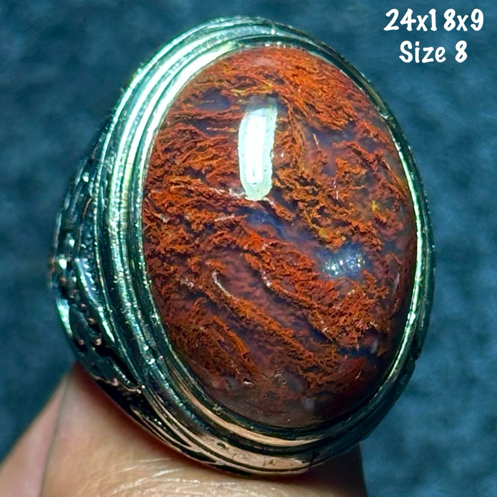 Cincin Batu Akik Natural Lumut Garut Klasik Merah Aquarium Kristal (asli alam)