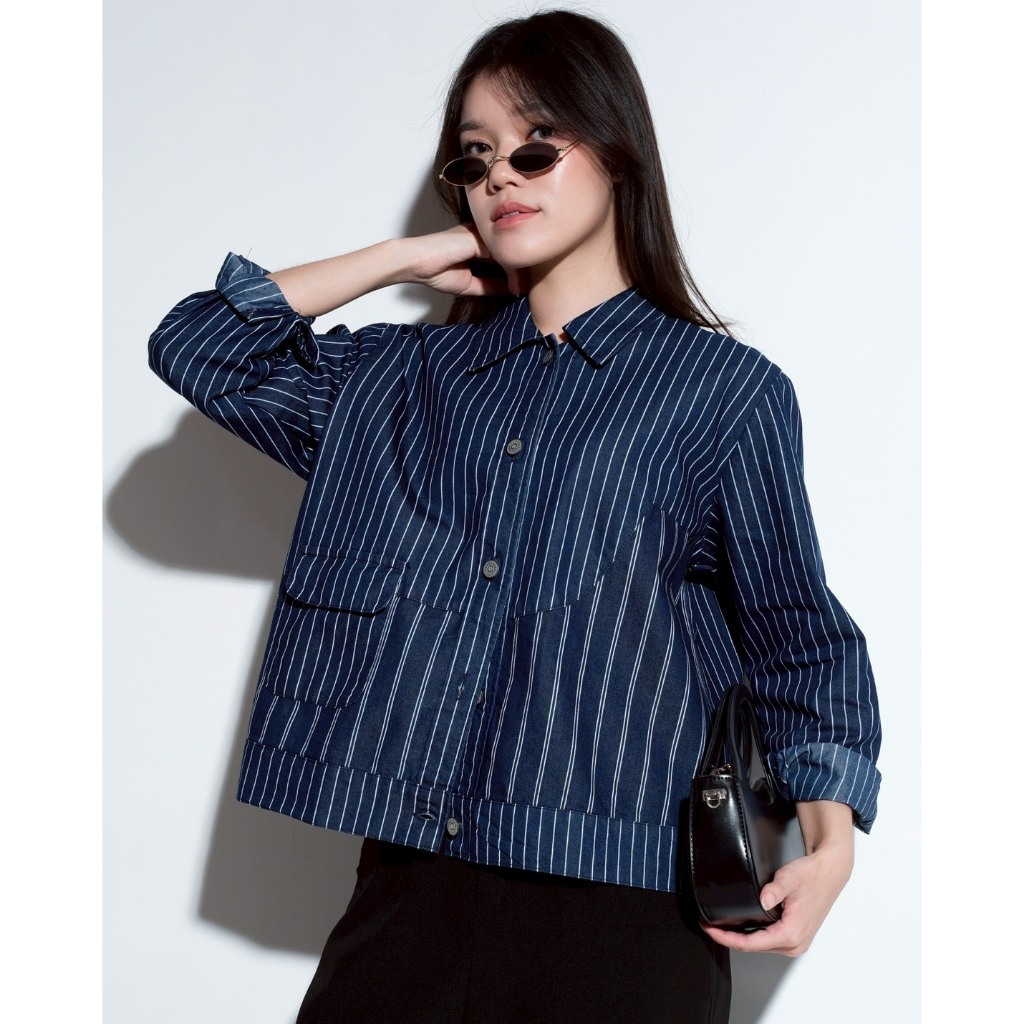 Myrubylicious YORU DENIM JACKET | JAKET DENIM GARIS | ATASAN SANTAI WANITA