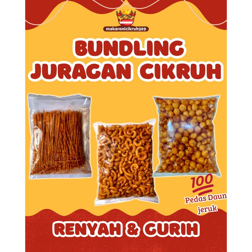 BUNDLING JURAGAN CIKRUH (MIE LIDI+ MAKARONI + CIMOL) 200GR PEDAS DAUN JERUK