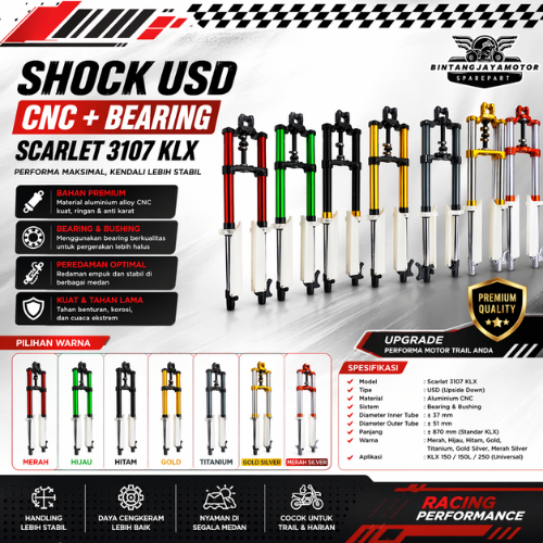 Shock Upside Down Skok Depan USD CNC + Bearing 3107 KLX "Original Scarlet"