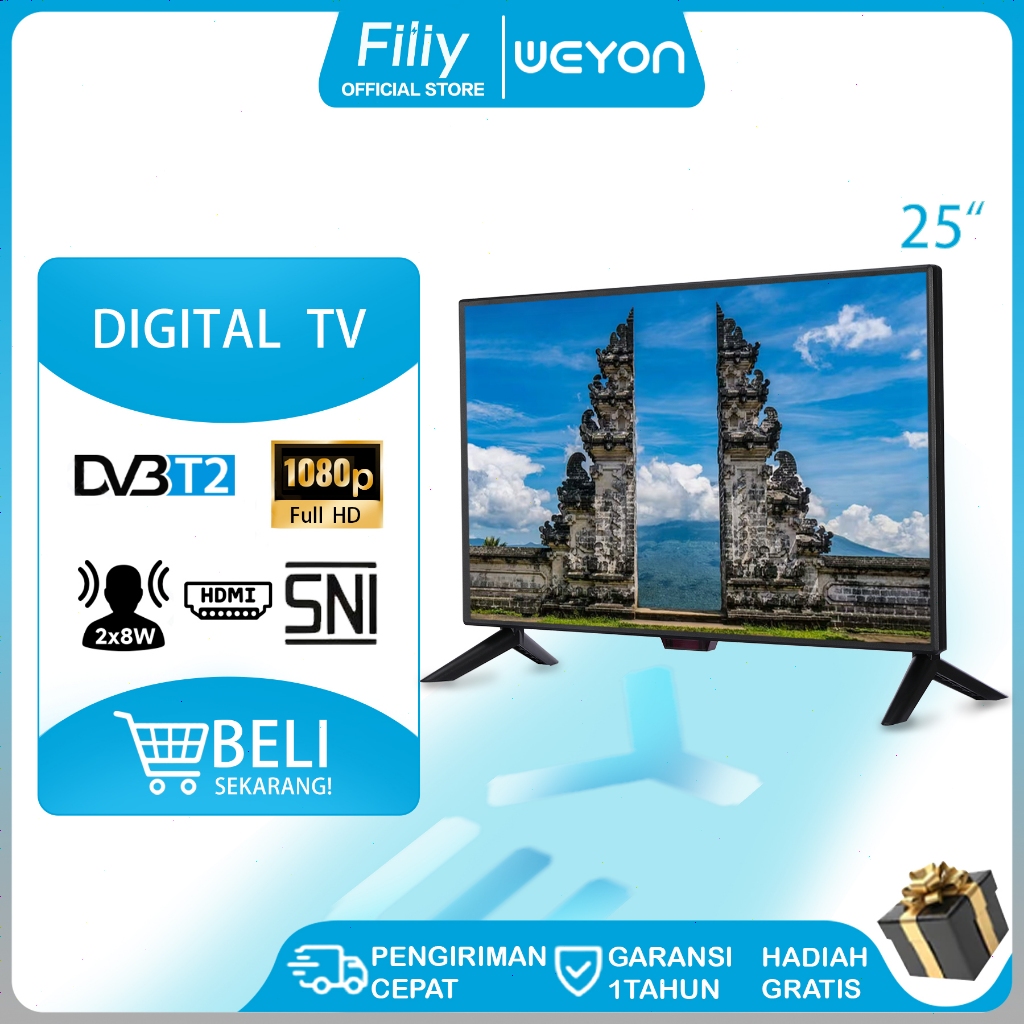 WEYON TV LED Digital 25/27 Inch FHD DVB-T2 Tanpa STB TV Jernih Hemat Listrik Garansi Resmi 1 Tahun