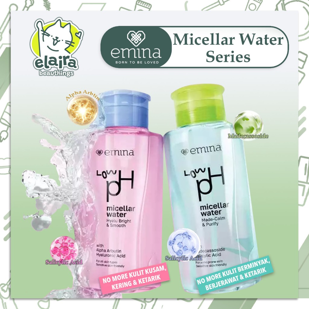Emina Low pH Micellar Water HyaluBright & Smooth - 300ml | Pembersih Wajah-Gentle-Makeup Remover-Dou