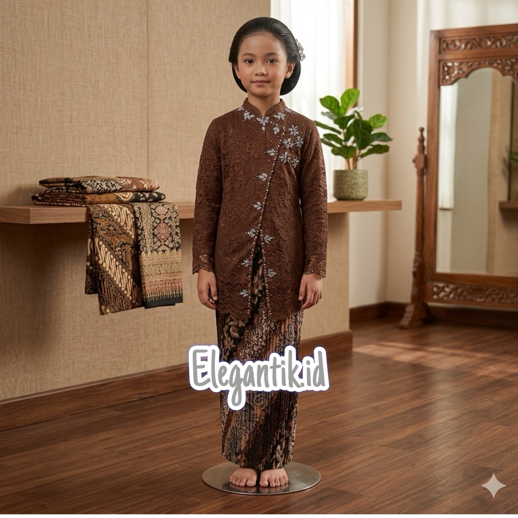 Kebaya Anak Janggan Brukat Payet Modern Acara Wisuda Sekolah dan Seragaman Keluarga Terbaru