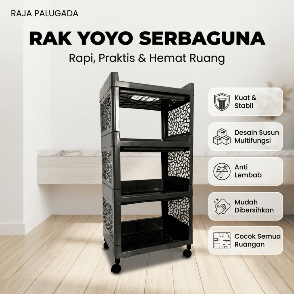 Rak Yoyo 4 Susun Rak Plastik Serbaguna Tempat Penyimpanan Dapur Buku Baju Multifungsi Kuat Awet