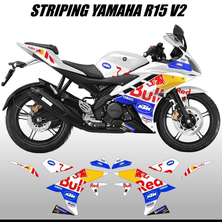 STIKER YAMAHA R15 V2 MOTIF REDDBULL / STRIPING YZF R15 V1,V2 TAHUN 2014 - 2017 / DECAL AKSESORIS MOT