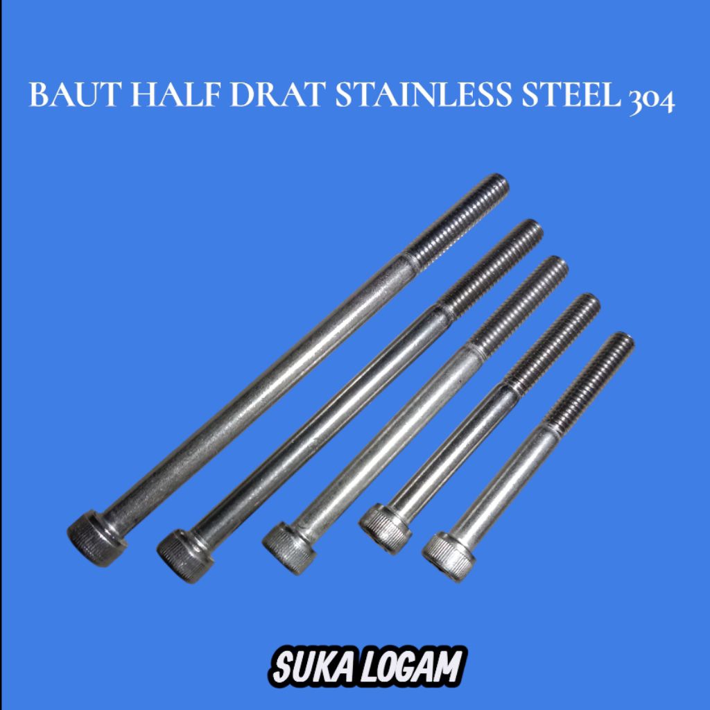 BAUT L HALF DRAT M8 X 60 STAINLESS STEEL 304 A2-70. Kunci L6