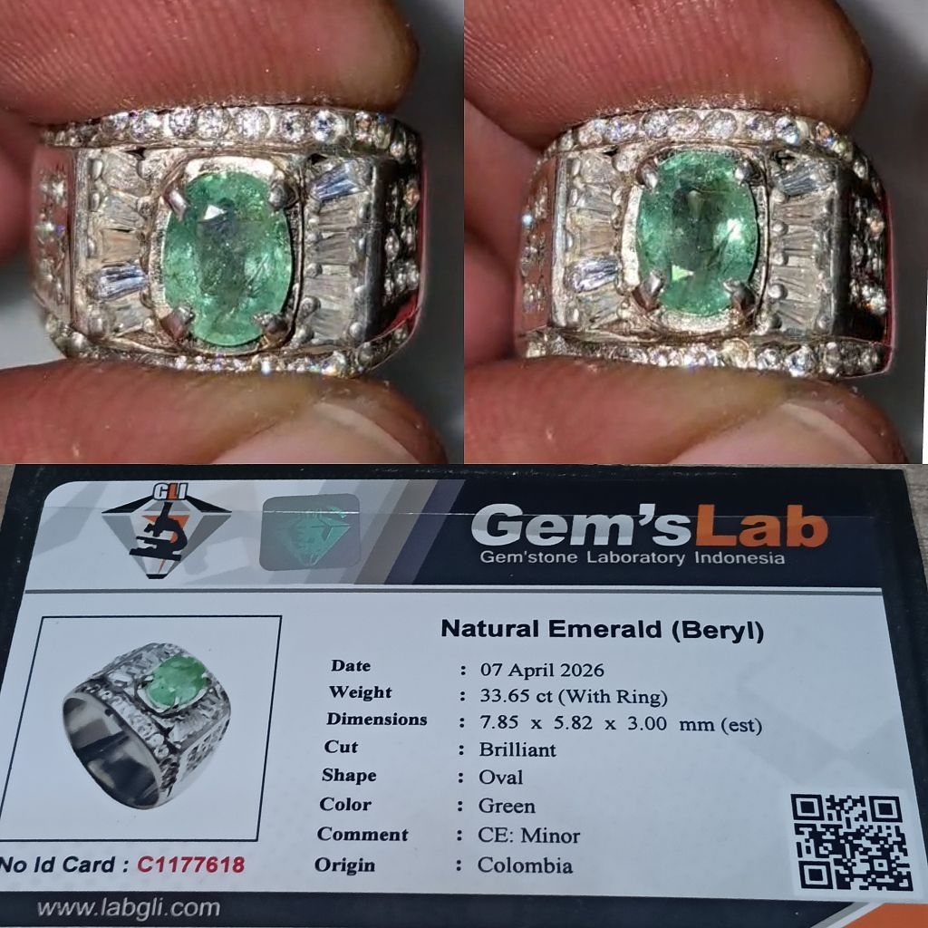 batu Jamrud/ natural emerald ( beryl ) ce-minor Colombia ring perak memo GLI