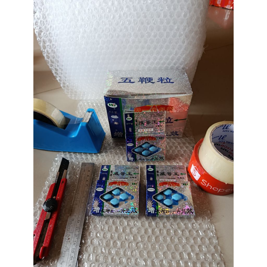 packing ngan pil biru original