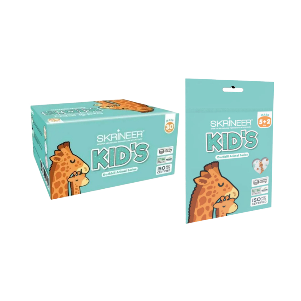 Skrineer Duckbill Masker Anak 4 Ply Animal Series - 5+2 Pcs / 30 Pcs | Motif Giraffe Dolphin Owl | M