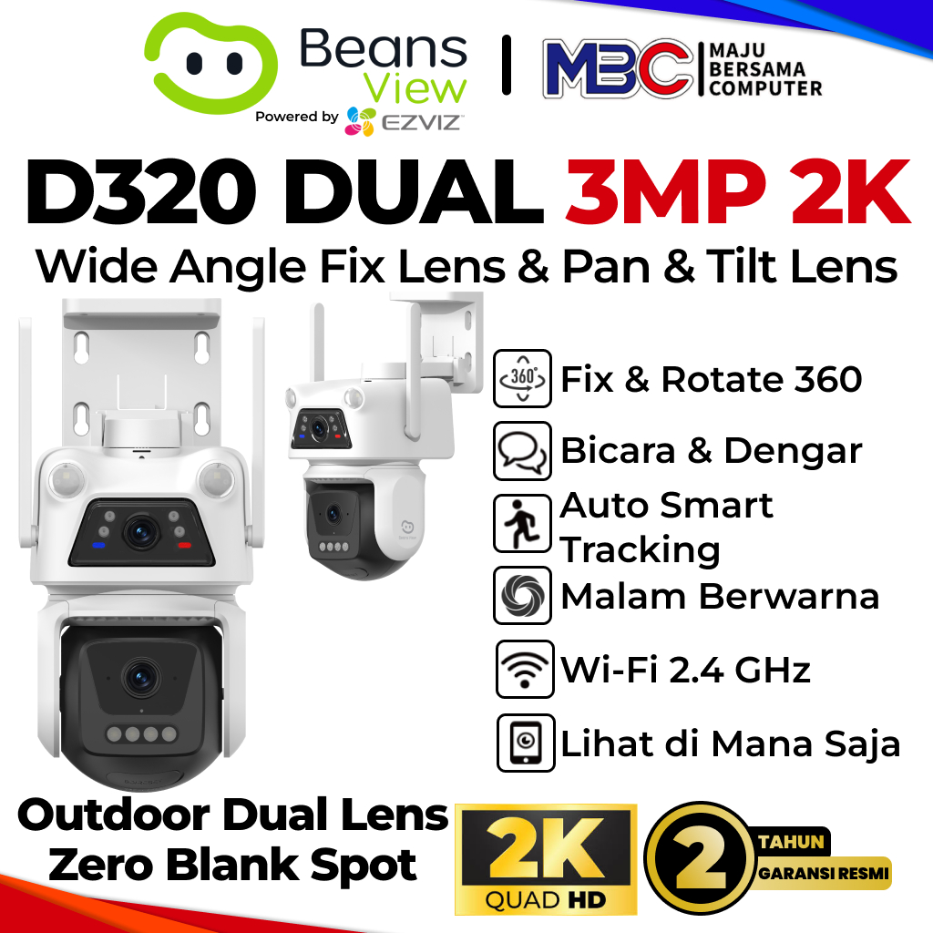 Beans View D320 Dual Lens 6MP 2K 3+3MP Outdoor Rotate 360 by EZVIZ - Smart CCTV Wifi Wireless Camera