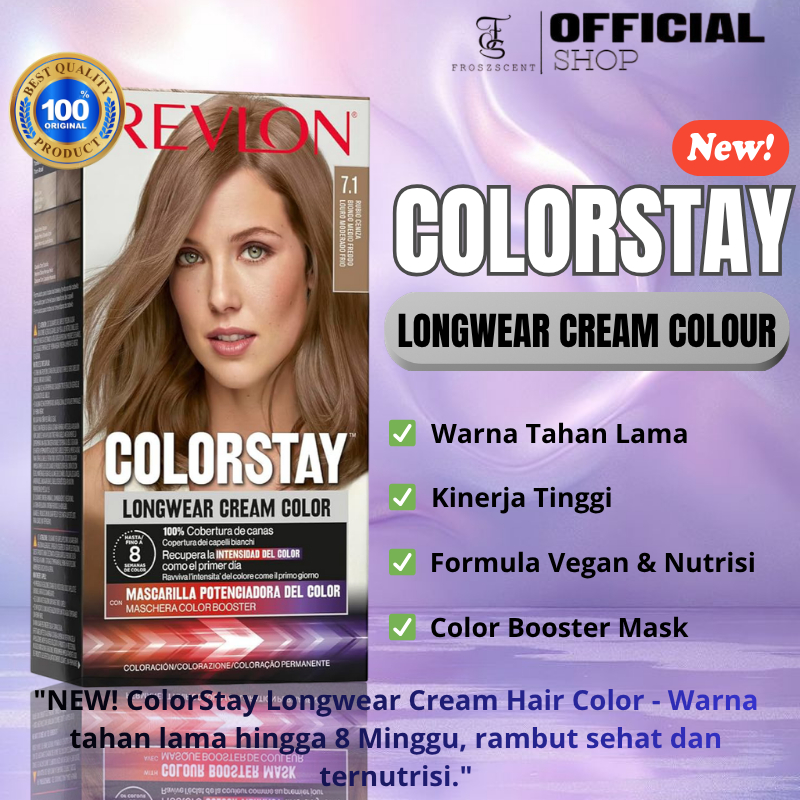 REVLON ColorStay Longwear Cream Hair Color 7.1 Dark Ash Blonde - Warna tahan lama hingga 8 Minggu.