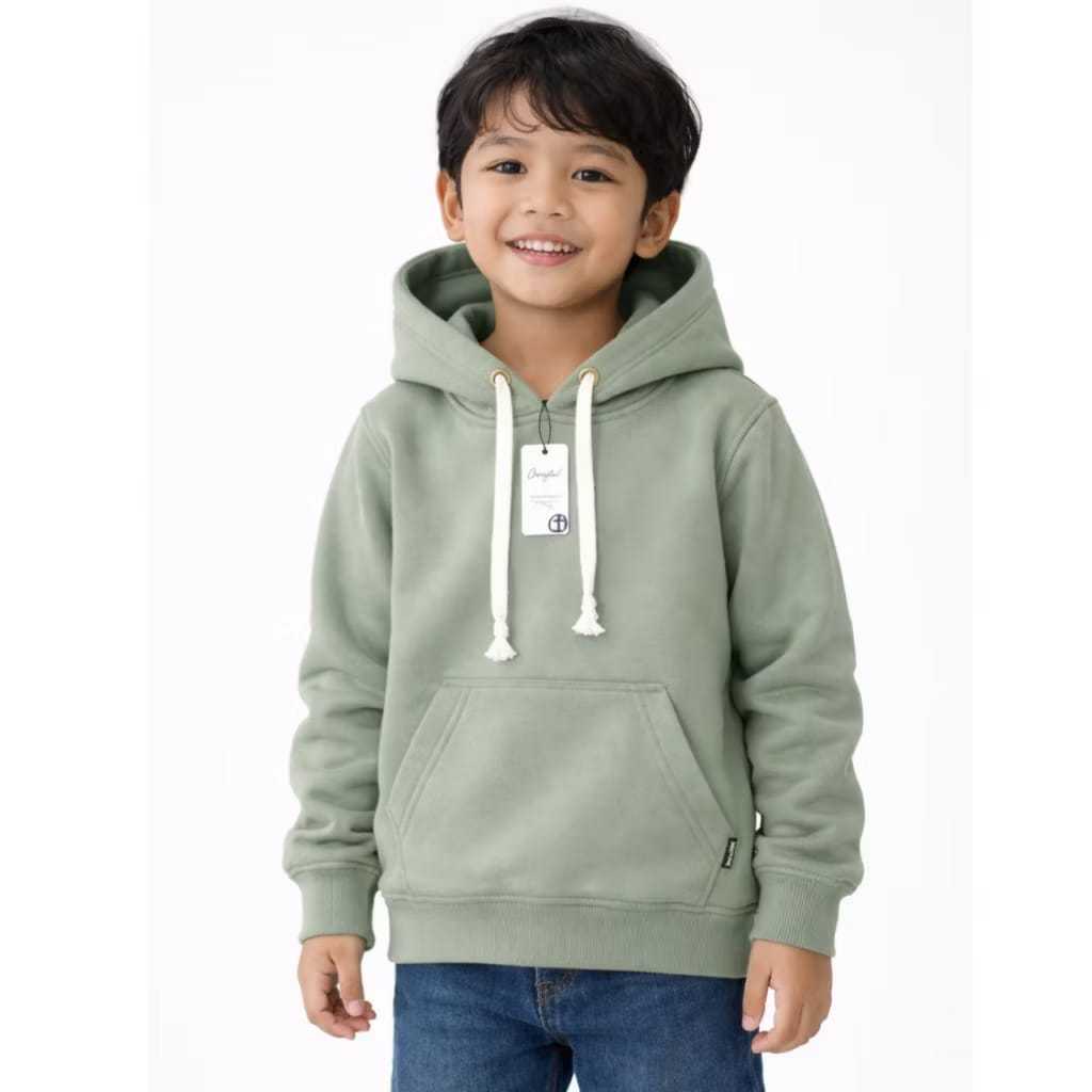Sweater Hoodie Polos Anak Bahan Fleece Warna Sage