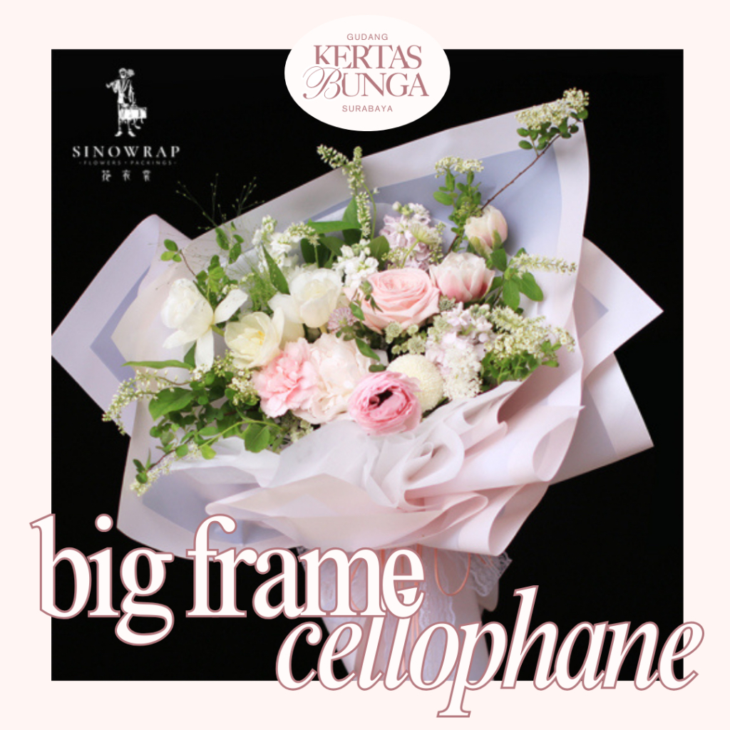 PER LEMBAR - Big Frame Cellophane Kertas Bunga Garis Tebal Transparan