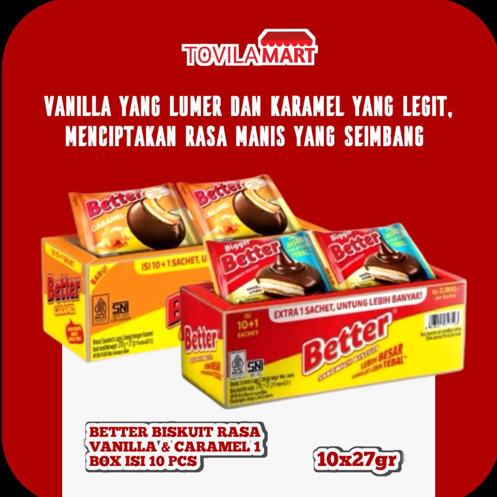 Better Sandwich Biscuit Vanilla Cream dan Caramel Isi 10