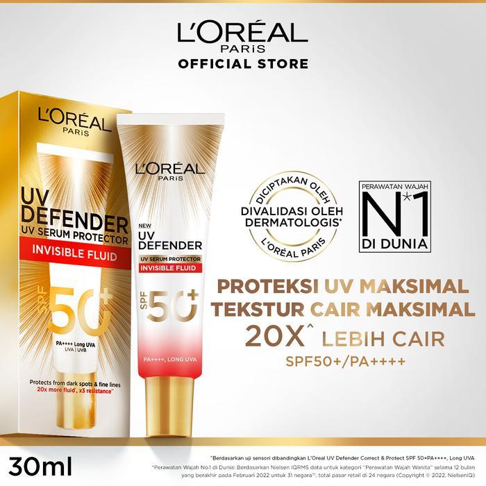 HayyuBeauty.id - L'Oreal Paris UV Defender SPF 50+ PA++++ 30ml - Long UVA Skincare L'Oreal Untuk Mel