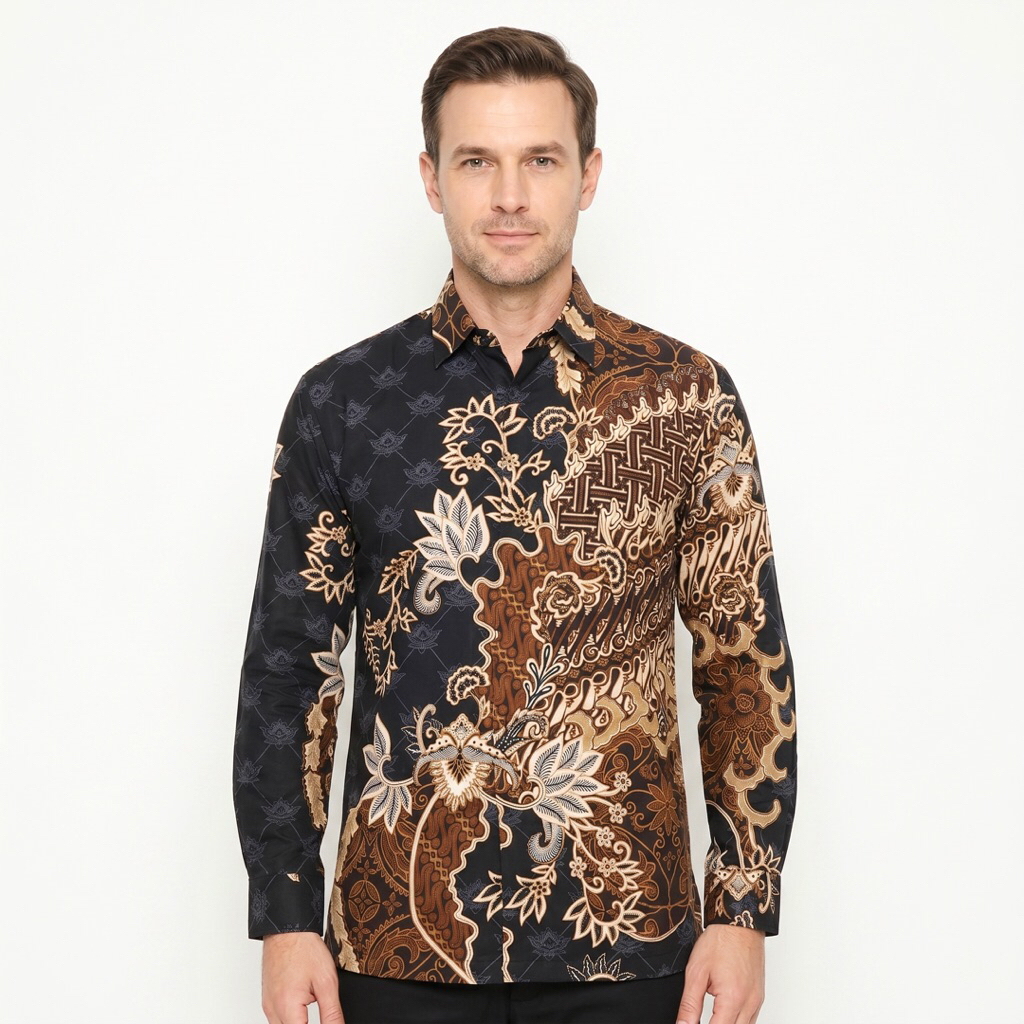|Magnus| Kemeja Batik Pria Lengan Panjang Bahan Katun 40S Lapis Furring Arrow Warna Hitam