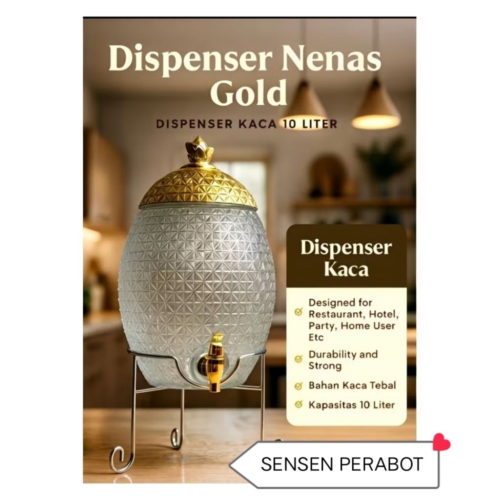 ( PACKING KAYU) DISPENSER NANAS KACA TEBAL 10 LITER VICENZA 100% ORIGINAL
