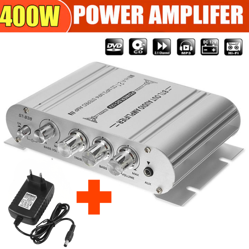 PROMO CLAITE ST 838 Ampli Amplifier HiFi Bluetooth super bass mini Audio 12v Treble Booster
