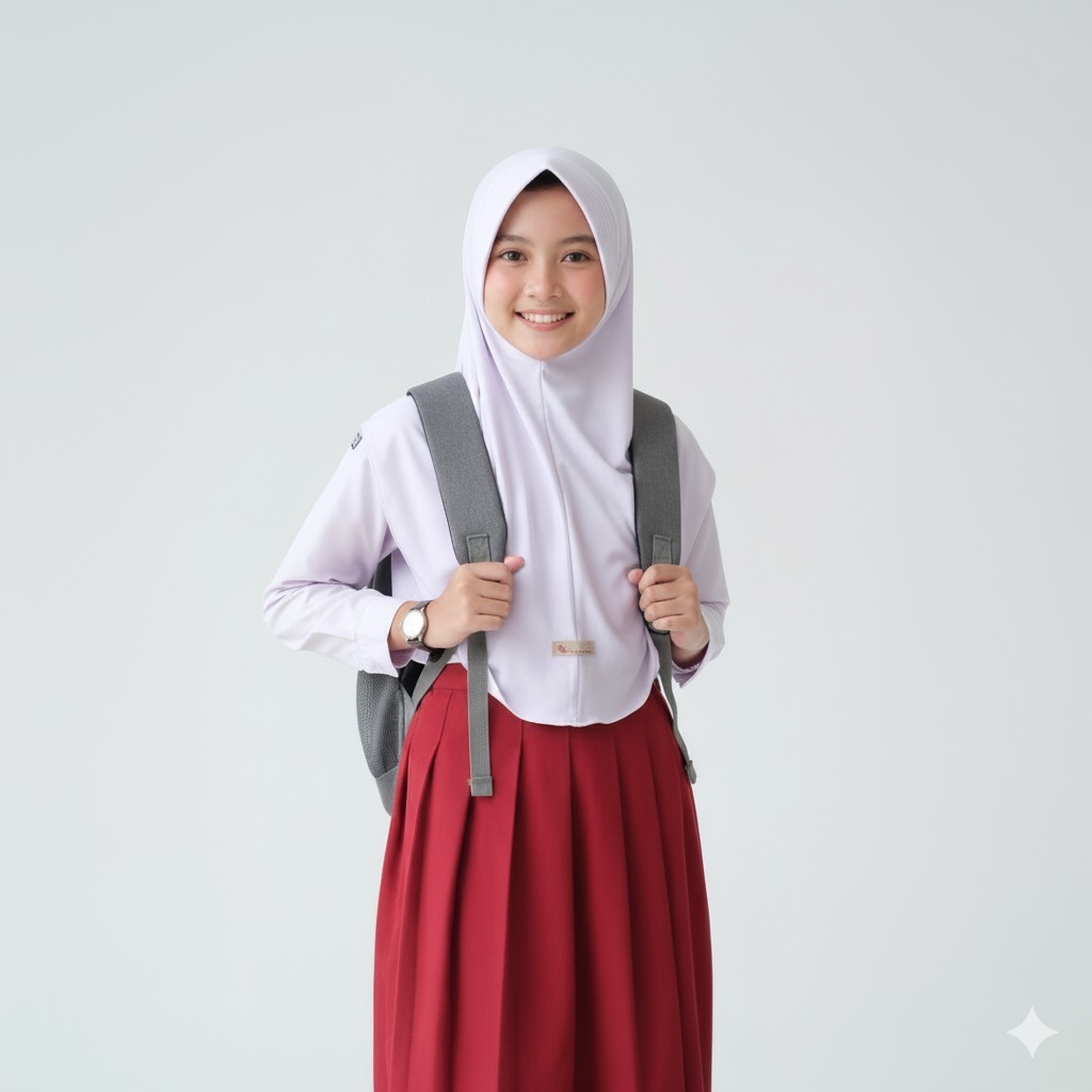 Hijab Bergo Anak Tanggung Usia 7-12Th Bahan Jersey Premium Cutting Pinguin menutup perut