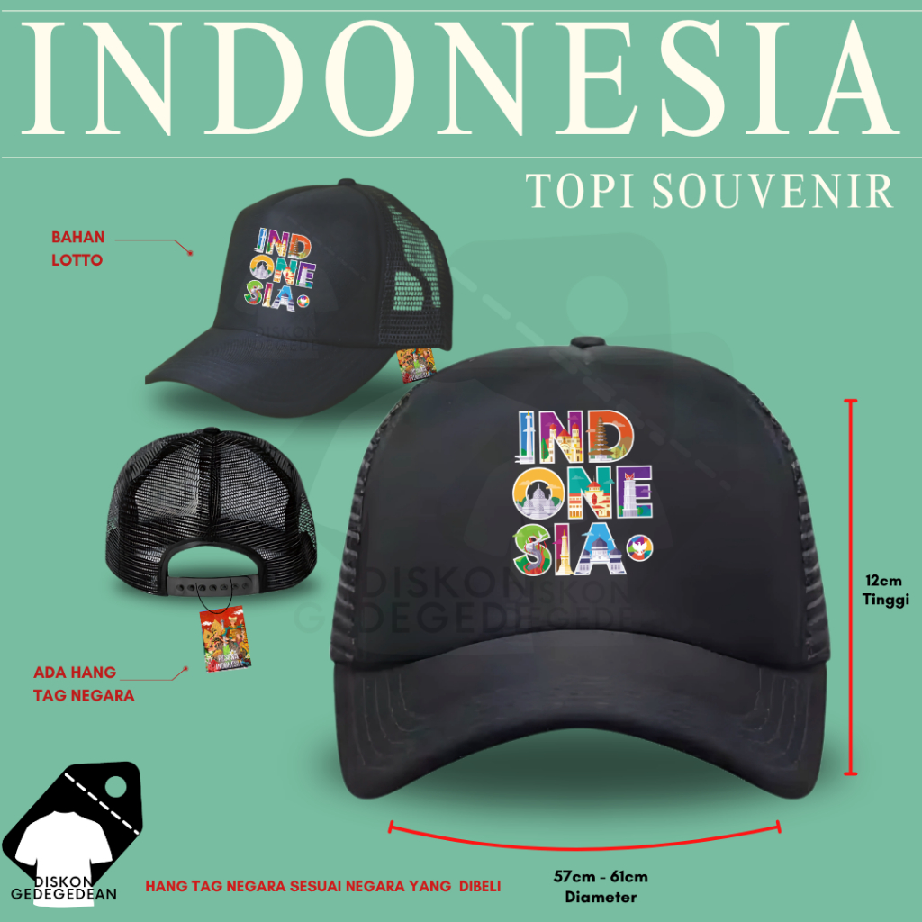 Diskongedegedean Topi Trucker Souvenir Oleh oleh Indonesia Jakarta Topi Jaring