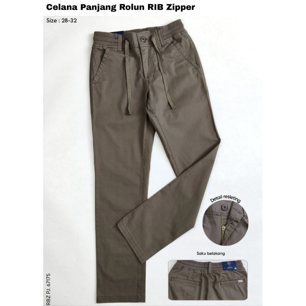 Celana Panjang Rolun RIB Zipper Coklat