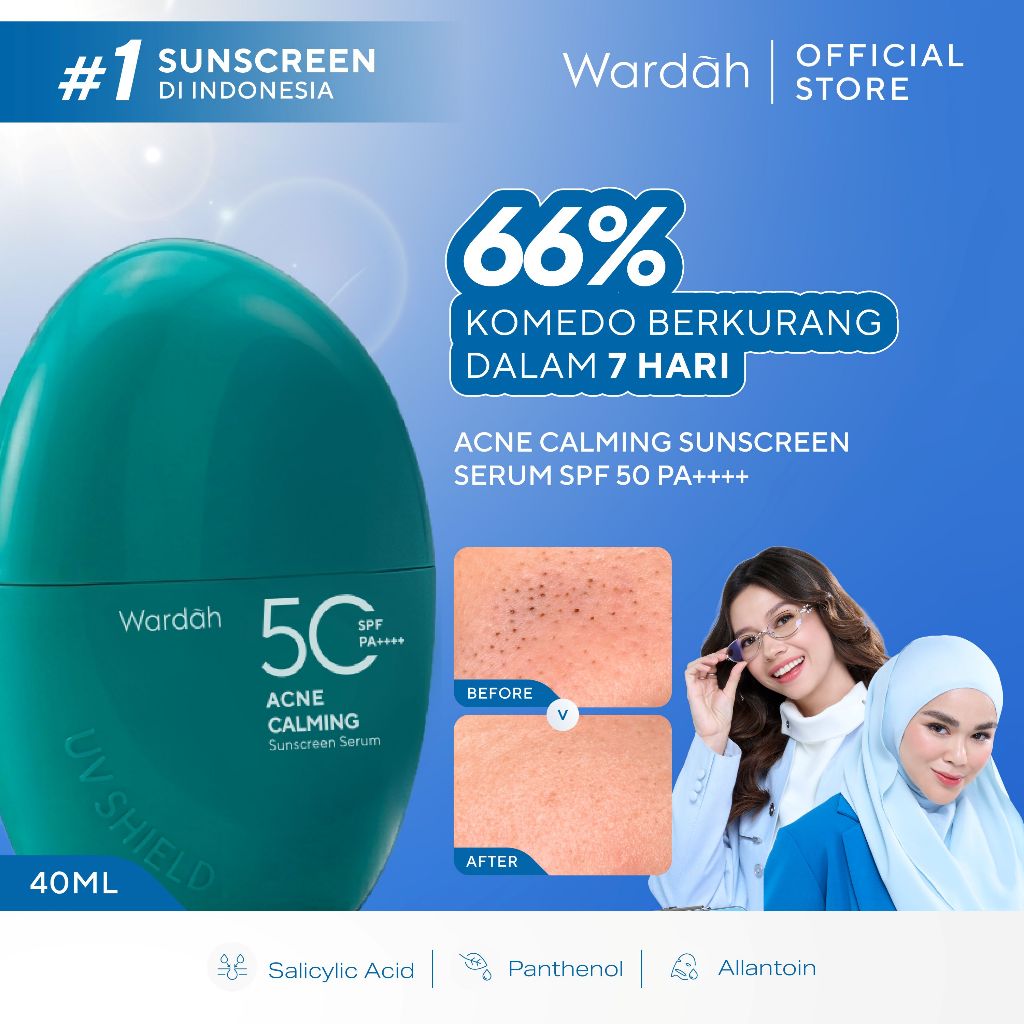 Wardah Sunscreen UV Shield Acne Calming Serum SPF 50 PA++++ 25ml 40 ml 100ml - Sunscreen Wajah Mered