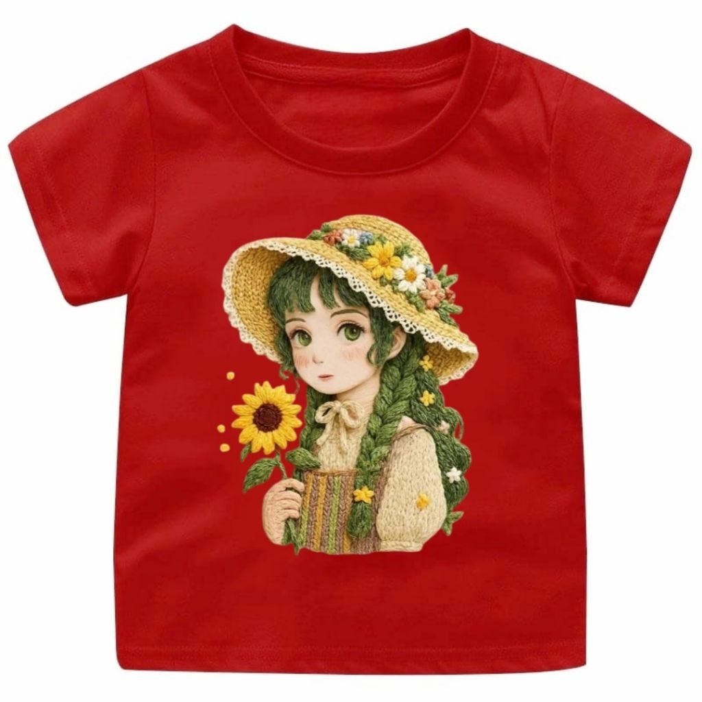 FAMILY89_STORE/Baju Kaos Anak Unisek Gambar Cewek Ijo Matahari Terbaru Usia1-13Tahun Remaja Dan Dewa