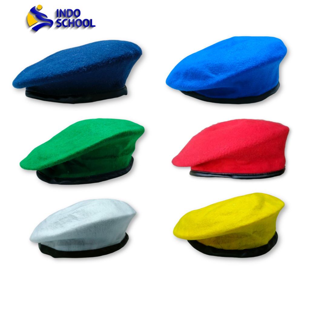 topi baret merah dan hijau bahan flanel, topi baret warna, kabaret wanita dan cewek cowok, anak dewa