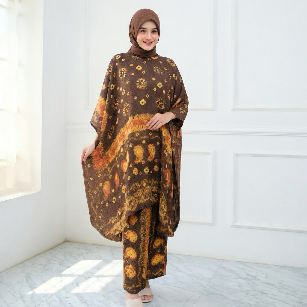 SETELAN CELANA JUMPUTAN TITIK 7 LERENG VISCOSE BATIK HANDMADE PALEMBANG